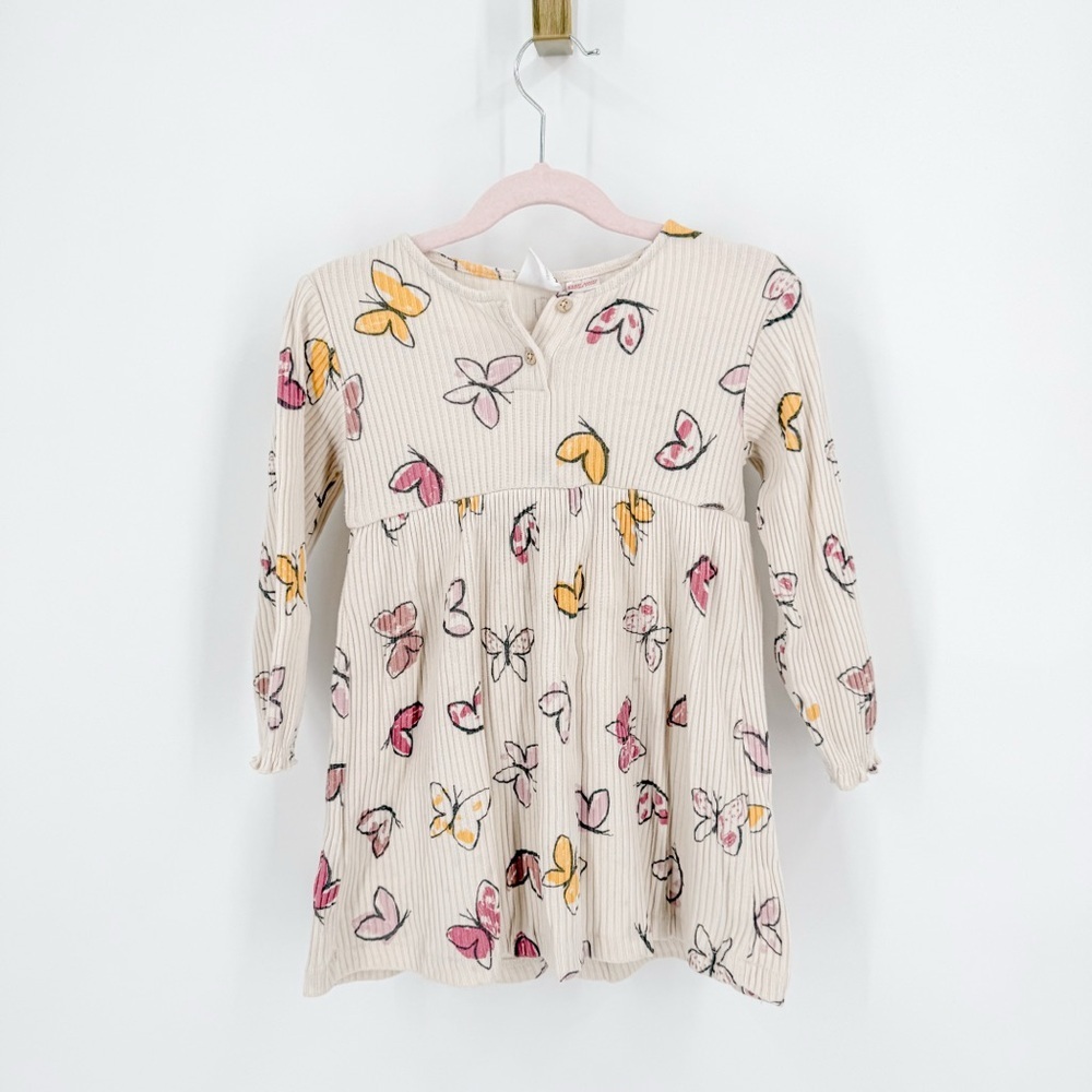 Zara Kids Long Sleeve Dress - Cream with Pink and Yellow Butterflies
